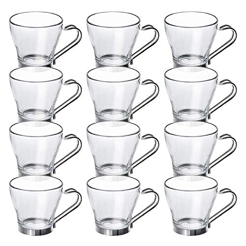 Lucenté Urban Living Glass Espresso Coffee Cups - 8cl / 80ml / 2.7oz Capacity - Set of 12 Cups - Contemporary Glass & Stainless Steel Design