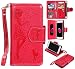 Produktbild Nancen Compatible with Handyhülle iPhone 7 Plus iPhone 8 Plus Hülle, Prägung Mädchen Schmetterling Blume Vögel und Katze Muster Doka-Tasche [Rot]