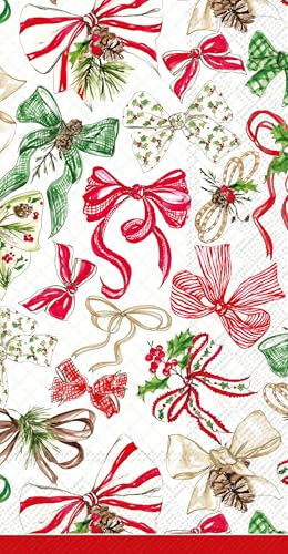 IHR Ideal Home Range Dinner Napkins Disposable 3-Ply Paper Guest Hand Towels, 8.5" x 4.5", Christmas Bows, 16-Count