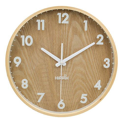 Hippih 12 Silent Wall Clock Wood Non Ticking Digital Quiet Sweep Home Decor Vintage Wooden Clocks(number)