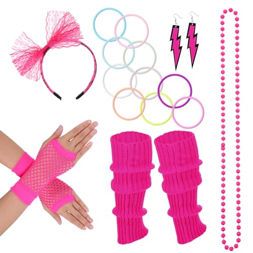 Wanmu 6 Stück 80er Jahre Kostüm Zubehör Set für Damen, Retro 90er Thema Party Outfit...