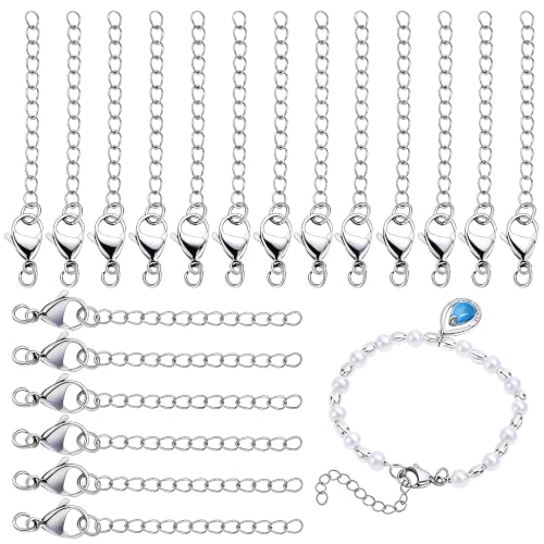 PH PandaHall 20pcs 304 Stainless Steel Necklace Extenders, 2.2 Inch Bracelet Extender Chain Jewelry Chain Extension Set with Lobster Claw Clasps for Choker Anklet Necklaces DIY Jewelry Crafts Making