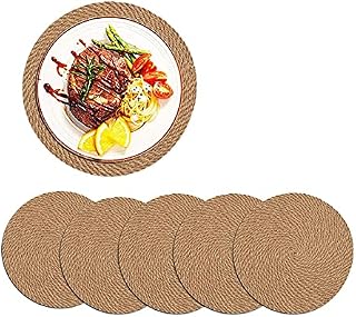 Pyatofyy Round Woven Placemats Set of 6, 7 Inch Jute Placemats Anti-Slip Heat Resistant Mat for Kitchen Dining Table