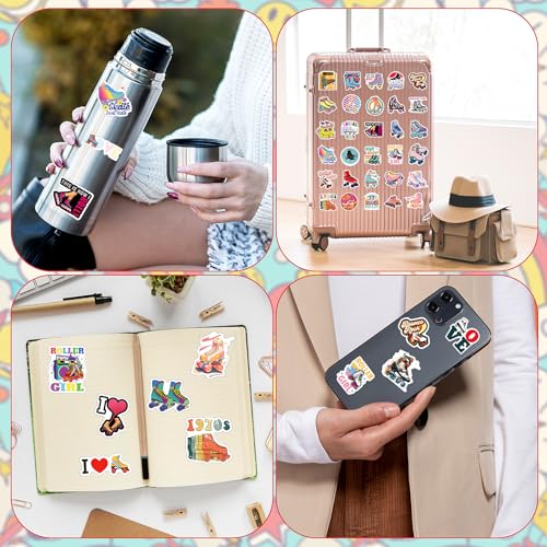 Jeffdad 110 Pcs Roller Skatie Stickers for Kids, Roller Ice Skating Shoe Stickers for Water Bottle Laptop Scrapbook, Vinyl Waterproof Skateboard Stickers for Teens Kids Girls