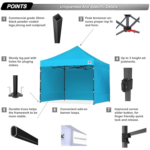 Image of ABCCANOPY Heavy Duty Easy Pop up Canopy Tent with Sidewalls 10x10, Sky Blue