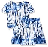 Speechless Girls' Tie Front Top and Short Skirt Set, Blue/White, 8