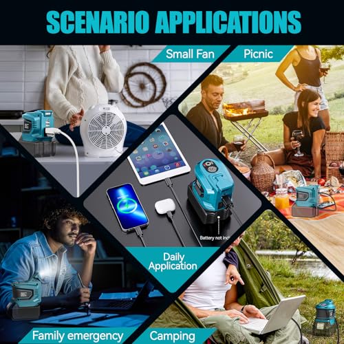 Image of Ecarke 200W Portable Power Inverter Compatible with Makita 18V Battery, DC 18V to AC 110V Power Station with 1 AC Outlet, 2 USB, 1 Type-C & LED Light, for Outdoor Emergency Use (No Battery)