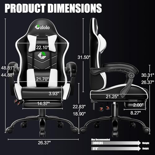 Image of Czlolo Gaming Chair, Ergonomic Office Computer Chair with Footrest and Lumbar Support Massager High Back Video Gamer Chair, Wide&Thick Cushion, 90-135 Recline, Adjustable Height, Cloud White