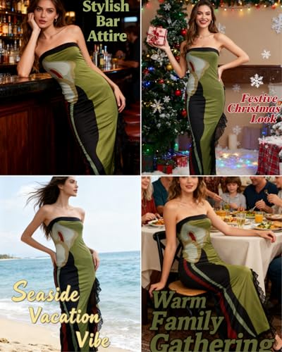 Image of Women's Sexy Strapless Backless High Split Long Maxi Dress Ruched Off Shoulder Sleeveless Bodycon Party Cocktail Dresses