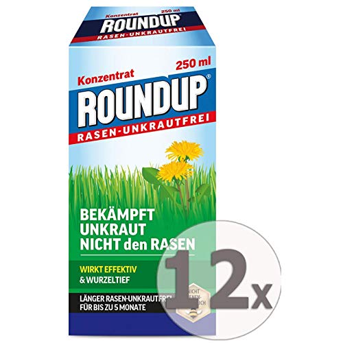 Preisvergleich Produktbild Gardopia Sparpaket: Roundup Rasen-Unkrautfrei Konzentrat Unkrautvernichter, 12 x 250 ml + Zeckenzange mit Lupe