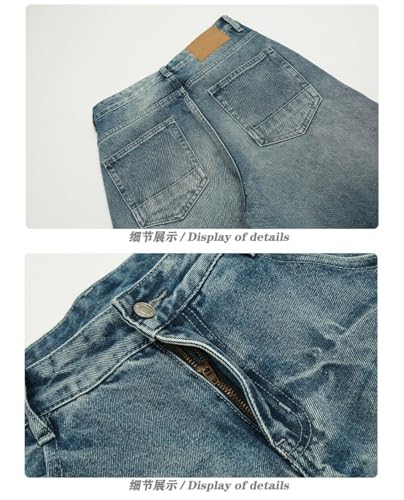 Pants Jeans Denim Trousers Retro Trendy Street Washed Blue Loose Wide Leg Casual Commuter Straight for Men4
