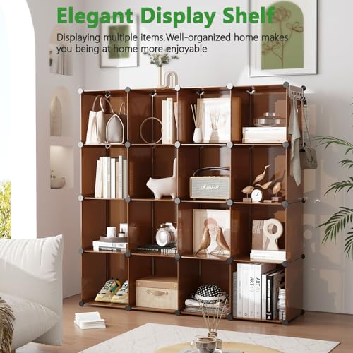 C&AHOME 16-Cube Storage Organizer, Plastic Shelves Units, DIY Closet Organizer, Modular Shelves Ideal for Home, Bedroom, 48.4" L 12.4" W 48.4" H Brown UPCS16C thumbnail 9