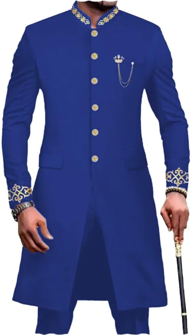 2 Piece Slim Fit Ankara Embroidery Blazer Set African Clothing Men Suit Formal Jacket and Pants Dashiki Outfits Suit