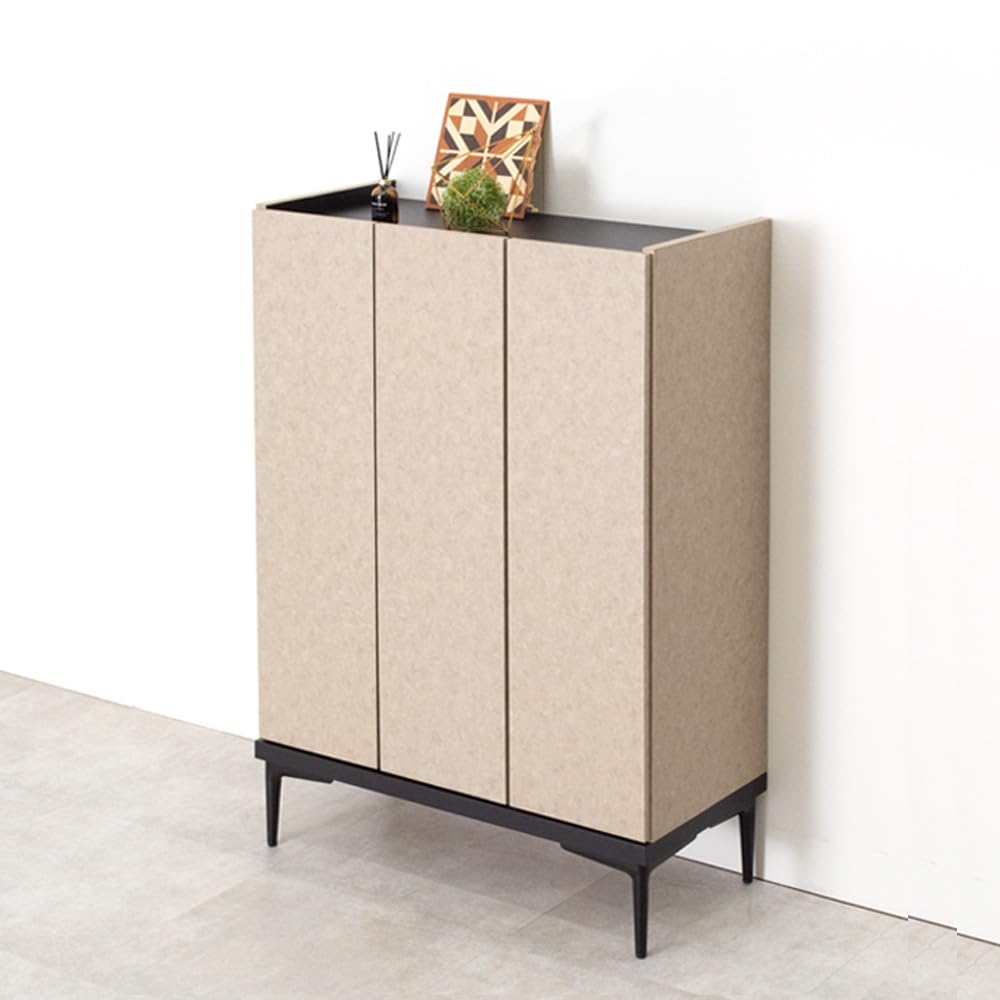 【美品】日本製大川家具　シューズボックス シューズボックス ハイタイプ ミラー付き 国産 大川家具 完成品 幅75cm