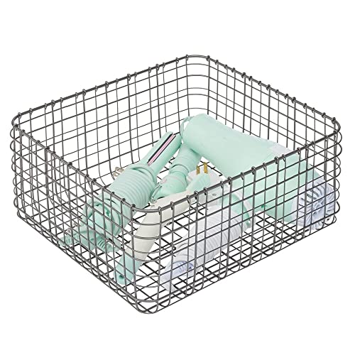 Mdesign Farmhouse Metal Bathroom Storage Organizer Bin Basket For Vanity, Towels, Cabinets, Shelves - Holds Sponges, Make-Up, Shampoo, Conditioner, Cosmetics, Hand Towels, 12" X 12", 3 Pack, Graphite #TOP2