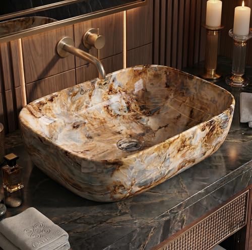 Image of Designer Ceramic Wash Basin For Bathroom | Over Counter Bathroom Basin | Counter Top Bathroom Sink | Wash Basin For Restaurant, Hotel (18 x13 x 5 Inch) (137)