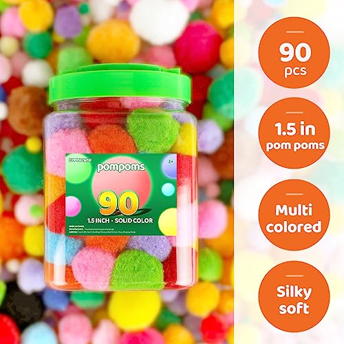 image for Eppingwin 90PCS Multicolor Pom Poms,1.5 Inch Soft Pompoms for Crafts, 