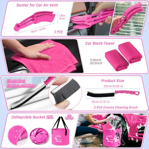 Fortuning'S Jds 47PCS PINK CAR WASH KIT WITH BUCKET 47Pcs Car Detailing Kit Interior Cleaner thumb #4