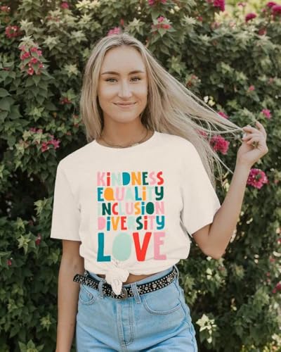Kindness Teacher Shirt Women Special Education Shirts Teacher Life Love T-Shirt Inspirational Letter Print Tee Top Beige