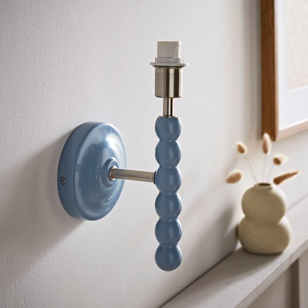 ValueLights | Pair of Bobbles Powder Blue Bobbin Wall Light Base | Wall Lights, Home Décor & Improvement Essential | Mains Wired