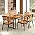 Tangkula 7 Piece Outdoor Dining Set for 6, Acacia Wood Rectangular Dining Table & 6 Armchairs w/Metal Frame, Umbrella Hole, Farmhouse Dining Furniture Set for Garden Porch Poolside Yard
