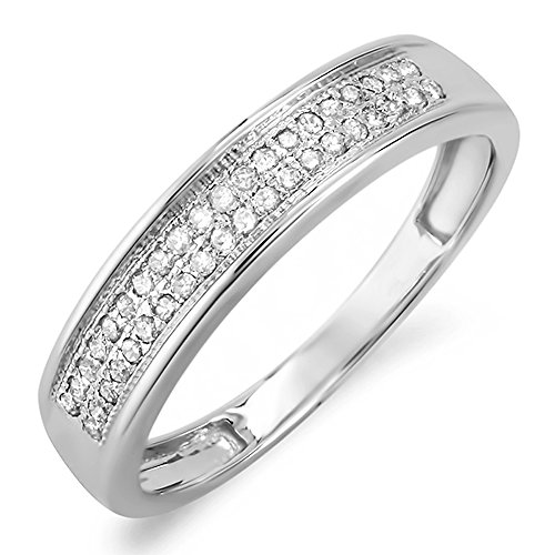 Dazzlingrock Collection - Anillo de boda de oro blanco de 10 quilates con diamantes redondos de 0,15 quilates Dazzlingrock Collection - Anillo de boda de oro blanco de 10 quilates con diamantes redondos de 0,15 quilates