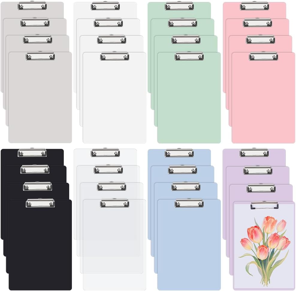 32Pcs Plastic Clipboards Bulk, 12.4 x 8.5 Inch Multiple Colors Clip Boards with Low Profile A4 Letter Size Clip Boards for Teacher Doctor Nurse Office Clerk Supplies