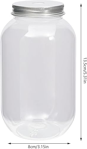 Miniatura 2 de Paquete de 50 tarros de plástico de 21 onzas con tapas, botellas de jugo de plástico a granel con tapas de aluminio, recipientes transparentes para