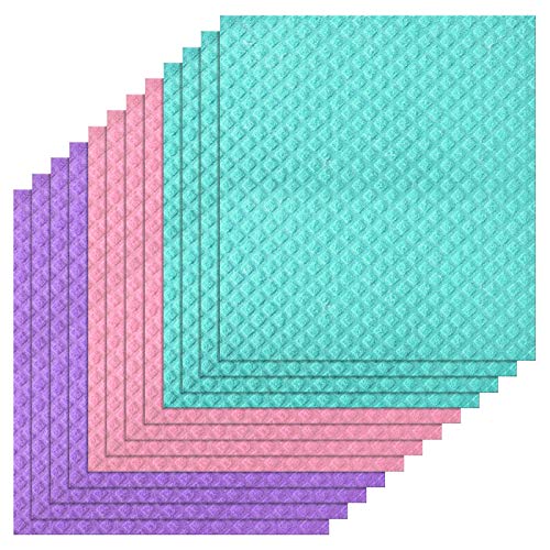 Lalafancy Dishcloth Cellulose Sponge Cloths, Bulk 12 Pack of Eco Friendly No Odor Reusable Absorbent Cleaning Swedish Cloths Hand Towel for Kitchen?Assorted Colors?