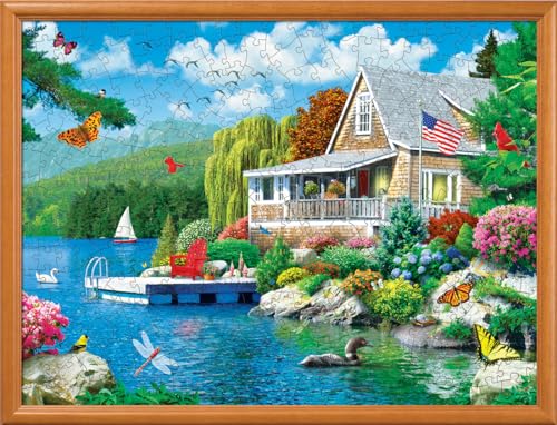 Image of MasterPieces Memory Lane Lakeside Memories Cabin Lake Large EZ Grip Jigsaw Puzzle by Alan Giana, 300-Piece