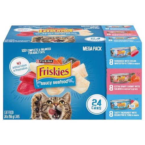 Friskies Saucy Seafood Wet Cat Food, Variety Pack 3 Flavours - 156 g Can (24 Pack) image 1