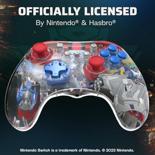 Image of PDP REALMz Nintendo Switch Pro Controller, Customizable LED Lighting, 3.5mm Headphone Jack, Officially Licensed by Nintendo and Hasbro, Transformers: Optimus Prime City Battle