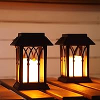 Vista 4 de Luces solares impermeables para exteriores, farol de vela de simulación vintage, faroles al aire libre para patio, impermeables (juego de 2)