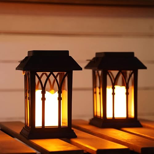 Miniatura 4 de Luces solares impermeables para exteriores, farol de vela de simulación vintage, faroles al aire libre para patio, impermeables (juego de 2)