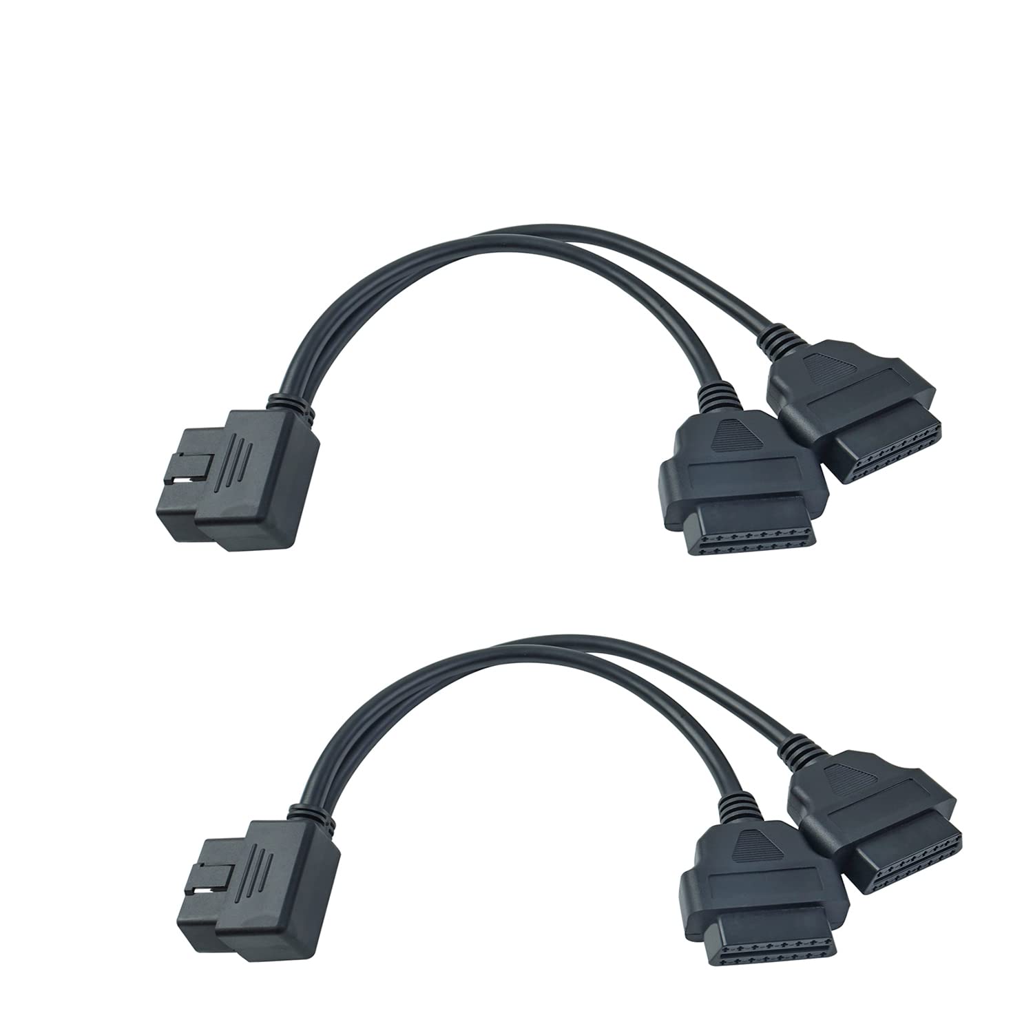 OBD2 Right Angle Splitter Y Cable Male Splitter to 2 Female Extension Cable 30cm/12 2 Pcs
