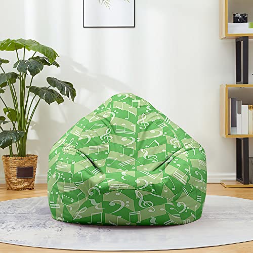 Fasbuy Puff Gigante con Asa, Sin Relleno, Patrón de Símbolos Musicales, XXL Puff Gamer, Salon Bean Bag para Adultos/Juvenil/Niños, Exteriores y Interiores (Verde Manzana,100x120cm)