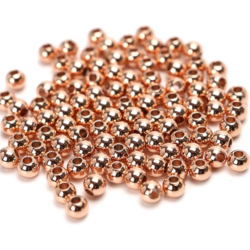 100Pcs/lot 5mm Solid Copper Spacer Ball Beads with Smooth Shiny Clear Coat Metal Round in Big Seamed Finding Sizes for Making Jewelry Supplies (0.19inch)