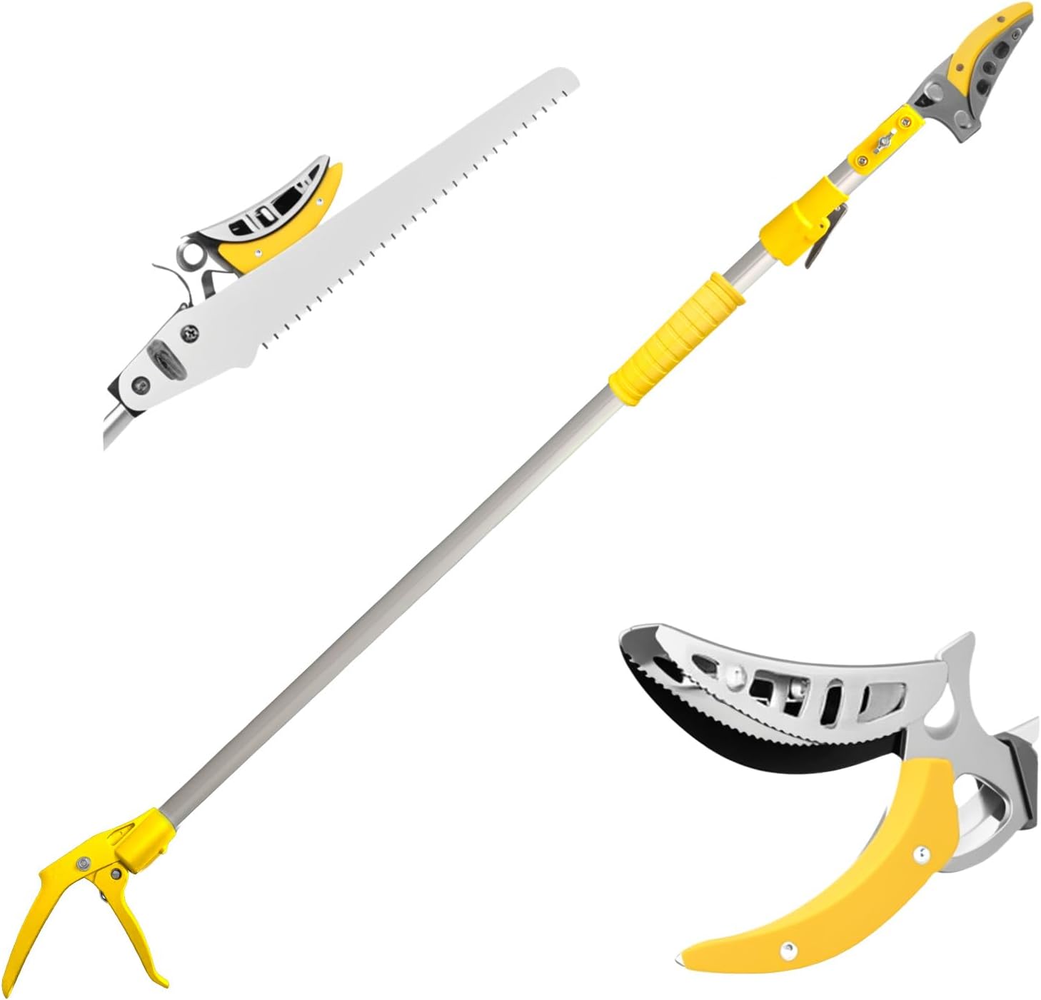 Telescopic Pole Pruner and Fruit Picker for Garden | Cuts Branches Up to 1 Inch | Rotating & Locking Head | Lightweight Aluminum Extendable Handle (3.28 to 5.25 FT)，Yellow