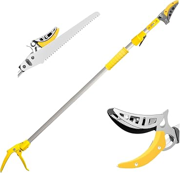 Telescopic Pole Pruner and Fruit Picker for Garden | Cuts Branches Up to 1 Inch | Rotating & Locking Head | Lightweight Aluminum Extendable Handle 3.28 to 5.25 FT,Yellow