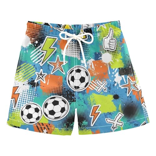 KEEPREAL Soccer Graffiti Boys Swim Trunks Quick Dry Stretchy Board