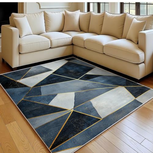Tapis de chambre lavable tapis salon géométrique abstrait or - 2