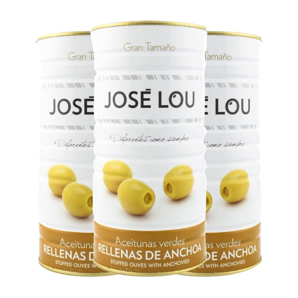 José Lou Aceitunas Rellenas de Anchoa Lata 1400 g Pack 3