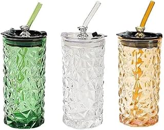 HELLYZ 350ml Bear Shape Glass Cup with Lid & Straw – Transparent Cute Tumbler for Juice, Coffee, Milk, Tea, Cold Drinks – ... Price In India