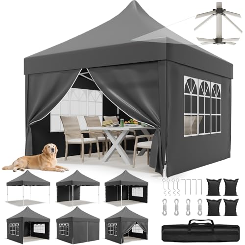 JUMMICO Pavillon Pliable 3x3m à Toit Pointu｜Design Breveté, +40% Résistant au Vent & à la Pluie｜10cm de Hauteur Intérieure Supplémentaire｜Tente de Fête Élégante pour Jardin & Camping