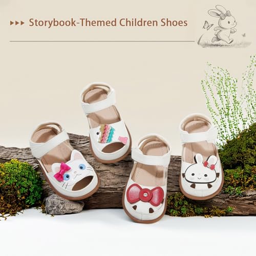 Image of Toddler Girl Sandals with Flower, ‌Breathable Leather kids Closed Toe Sandals, Soft Rubber Non-Slip Summer Shoes for Little Girls 2-7 Years