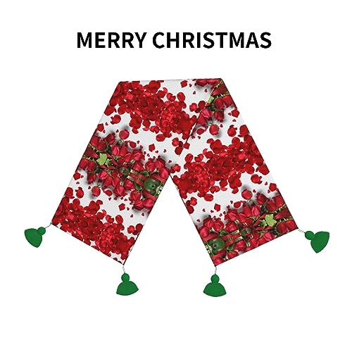 Chemin de table de Noël anti-plis de 152 cm avec pompons stables - 4