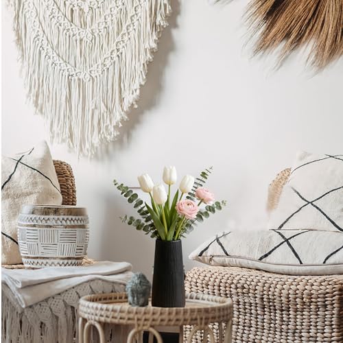 Image of 7.8''H Ceramic Vase, Pampas Grass Vase, Ribbed Modern Decor, Matte Black