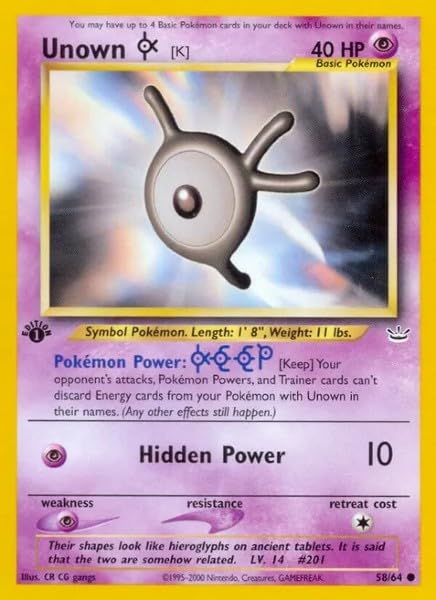 Pokemon - 1st Edition - Unown K - 58/64 - Neo Revelations - Single Card