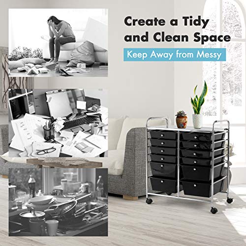 image for RELAX4LIFE Storage Cart W/12 Drawers Rolling Wheels Semi-Transparent M