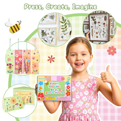 Image of Aboofx Creativity Pressed Flower Art Kit for Kids, Craft Kits 4 Layers Wooden Flower Pressing Kit for Crafts Press Flowers and Plant for DIY Art, Make Bookmarks Greeting Cards for Girls Boys Ages 5+
